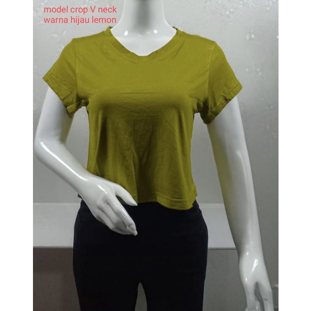 Kaos atasan crop wanita V neck t-shirt crop GROSIR MURAH