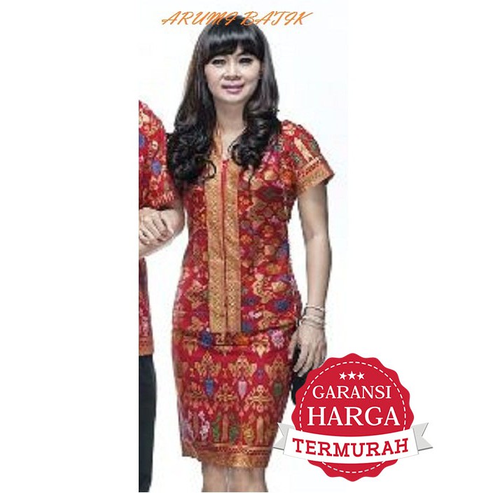 Blouse Rok Setelan Atasan Bawahan Seragam Kerja Batik Wanita 1175 Merah