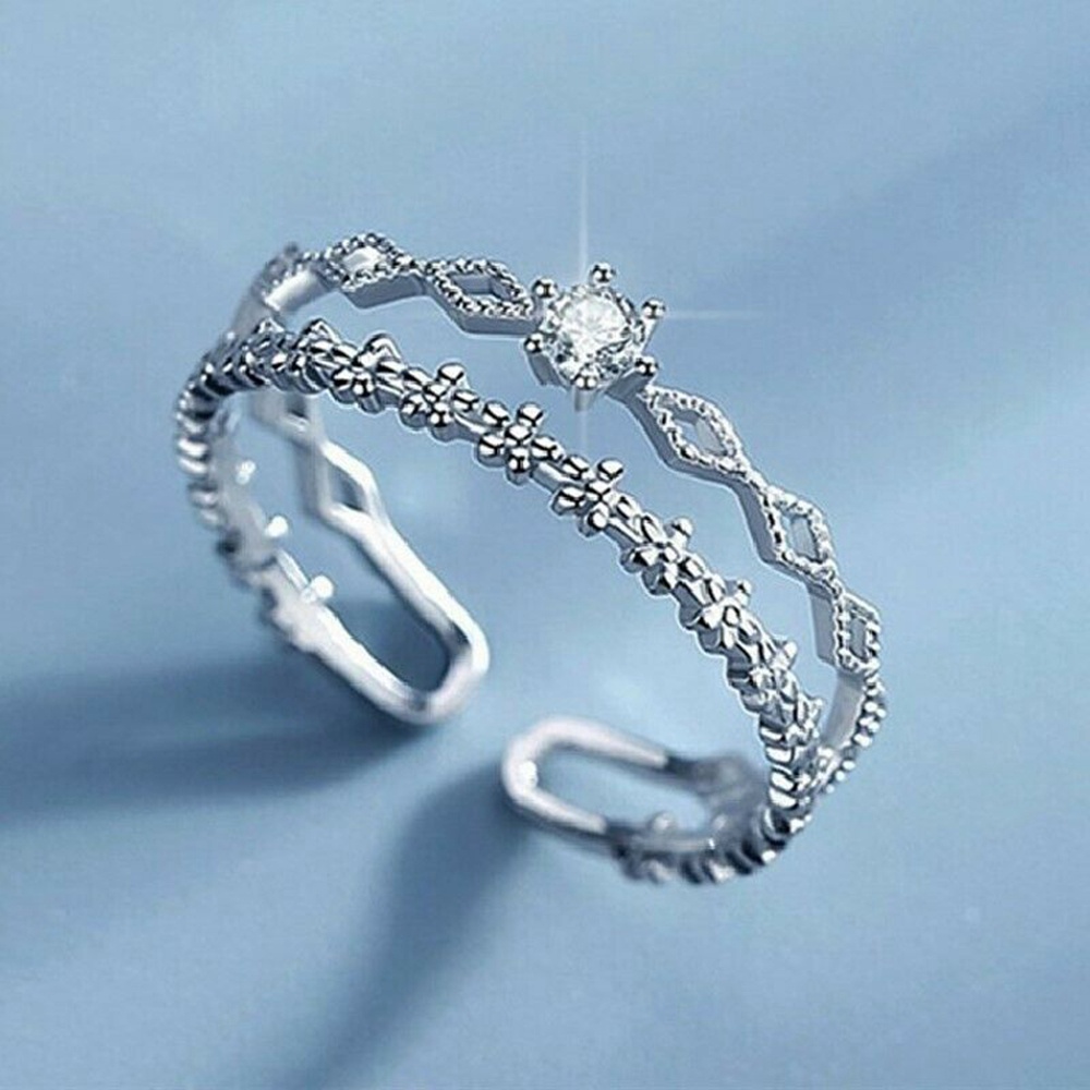 Cincin Wanita Model Terbuka Bahan Cubic Zircon Ukuran Adjustable Untuk Pesta Pernikahan