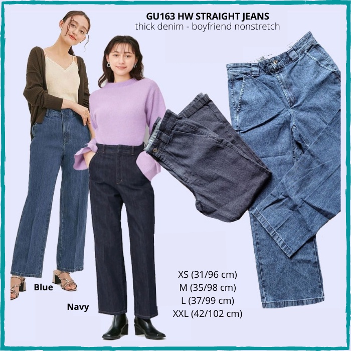 Celana Jeans Wanita Murah GU 163 Hw Straight Jeans Blue