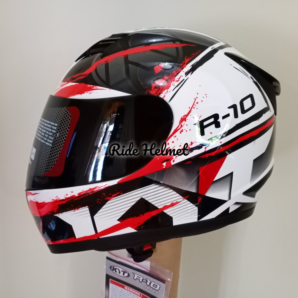 Helm KYT Full Face R10 Motif Seri 2 White Black Red Fluo New Original Helm Motor Touring Putih Merah