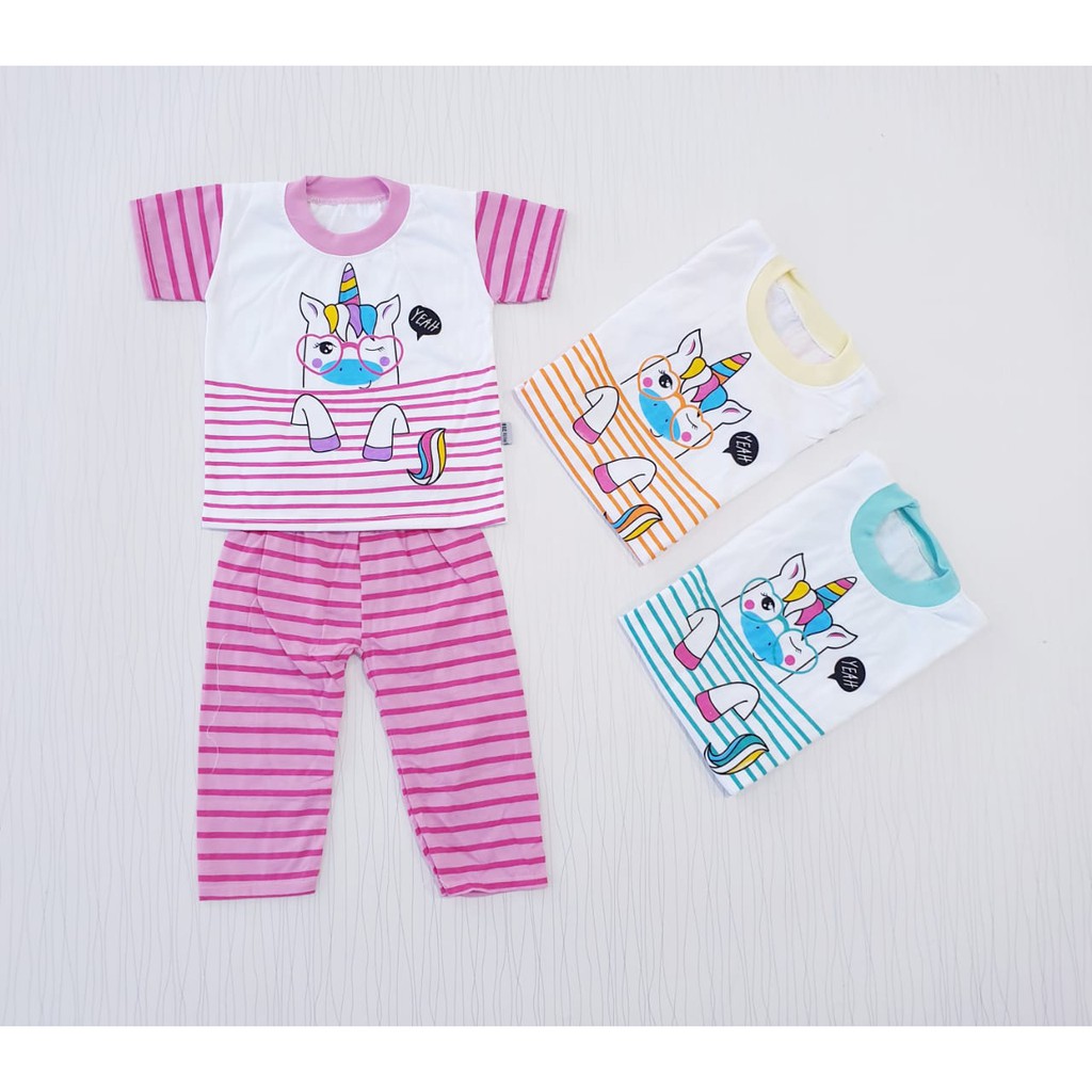 setelan anak perempuan unicorn usia 0-18 bulan / baju bayi cewe unicorn salur