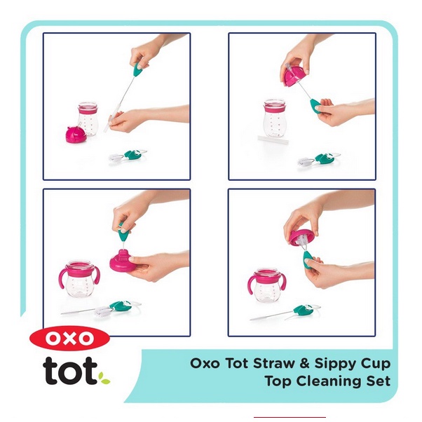 Oxo Tot Straw &amp; Sippy Cup Top Cleaning Set Spout Botol Sikat Brush Travel Size Friendly