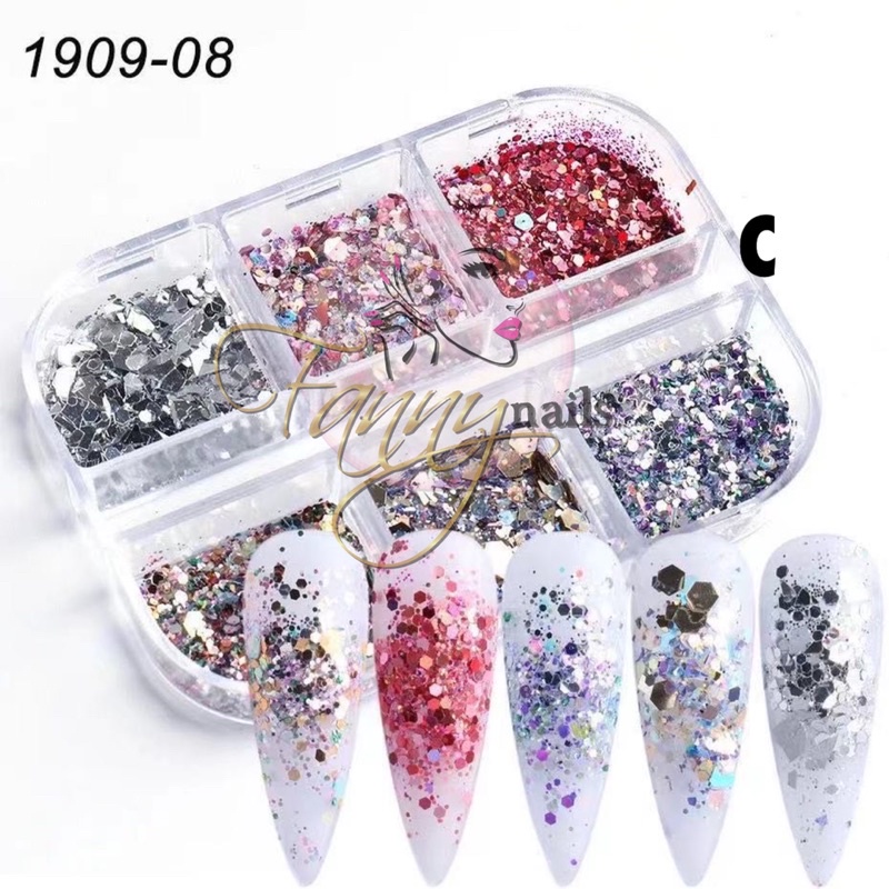 6PCS FLAKES NAIL ART CHAIN HIASAN AKSESORIS KUKU NAIL STRING GLITTER PREMIUM NAIL FLAKES