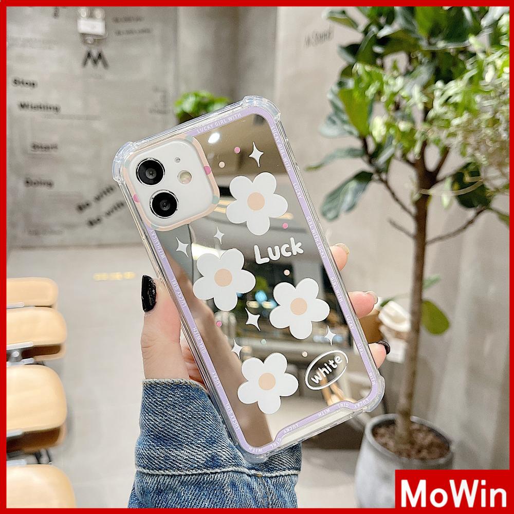 iPhone Case Acrylic HD Mirror Laser Airbag Shockproof Protection Camera Cute White Flowers Compatible For iPhone 11 iPhone 13 Pro Max iPhone 12 Pro Max iPhone 7 Plus iPhone xr