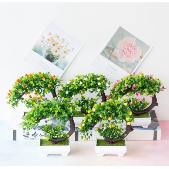 Ornamen Pot Bonsai Bunga Plastik Tanaman Bunga Pajangan Dekorasi Rumah-7