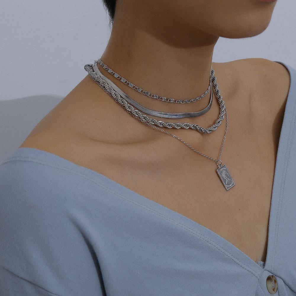 Needway   Kalung Liontin Unik Untuk Wanita Statement Multi Layer Koin Ukir Memutar Aksesoris Fashion