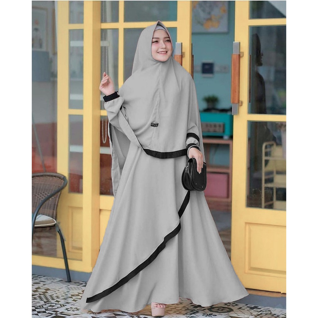 Satu set Gamis + Hijab Marinka Syari / gamis wanita plus khimar [ Promo Flash Sale ]