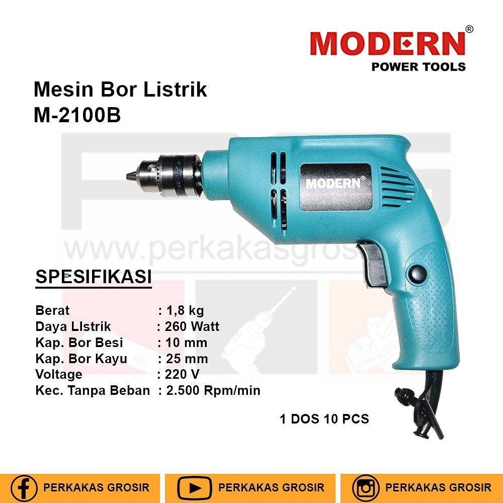 Bor Listrik/Mesin Bor Modern M-2100B/M2100B M 2100B 10mm murah