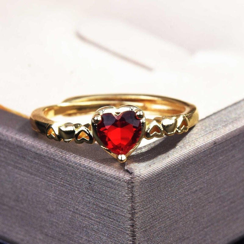 Fashion New Fresh Love Heart-Shaped Red Diamond Ring