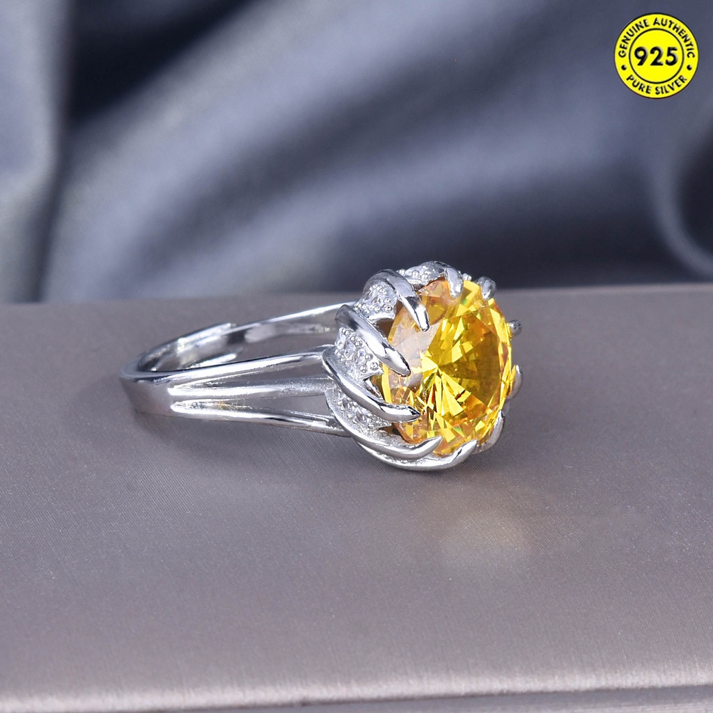 Cincin Model Terbuka Desain Bunga Teratai Hias Permataberlian Warna Kuning Untuk Wanita