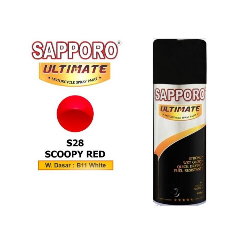 SAPPORO ULTIMATE S28 SCOOPY RED  CAT SEMPROT SPRAY PAINT WARNA MERAH KILAP GLOSSY saporo tahan bensi