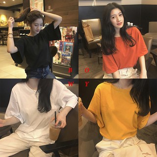  Kaos  T Shirt Korea  Casual Lengan Pendek Warna Polos  