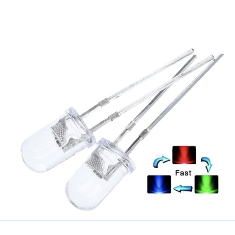 Fast 5mm Clear RGB LED Flash Bright 2p 2 pin 2pin Warna Colorful blink