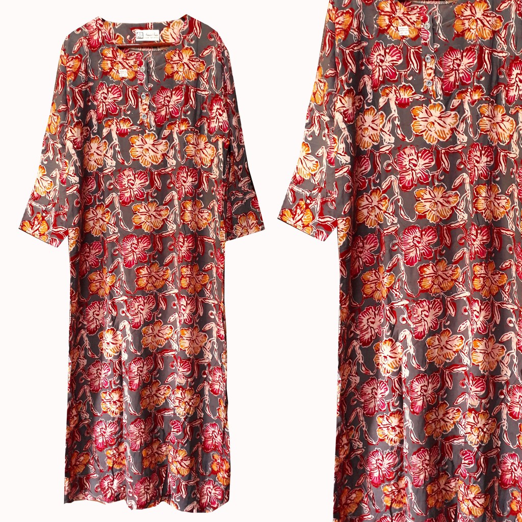 Daster Lengan Panjang Jumbo Motif Bunga Sepatu Bahan Katun Santung Berkualitas