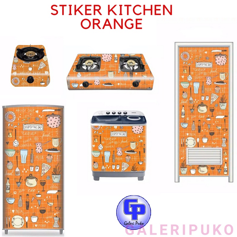 Stiker Kompor api / Mesincuci / Magiccom / Kulkas / Pintu Kamar Mandi / AC Motif / Saklar / HP Motif Kitchen Orange