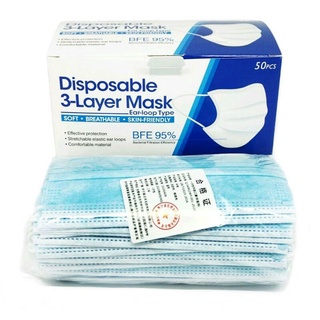 MASKER EARLOOP 3 PLY HITAM - BIRU / MASKER DEWASA 3 PLY isi 50 pcs