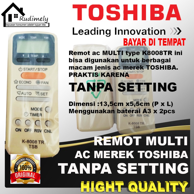 REMOT/REMOTE AC MULTIFUNGSI TOSHIBA-K 8008 TR-TANPA SETTING