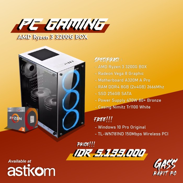 Paket PC Gaming AMD Ryzen 3 3200G Rakit PC Gaming Murah