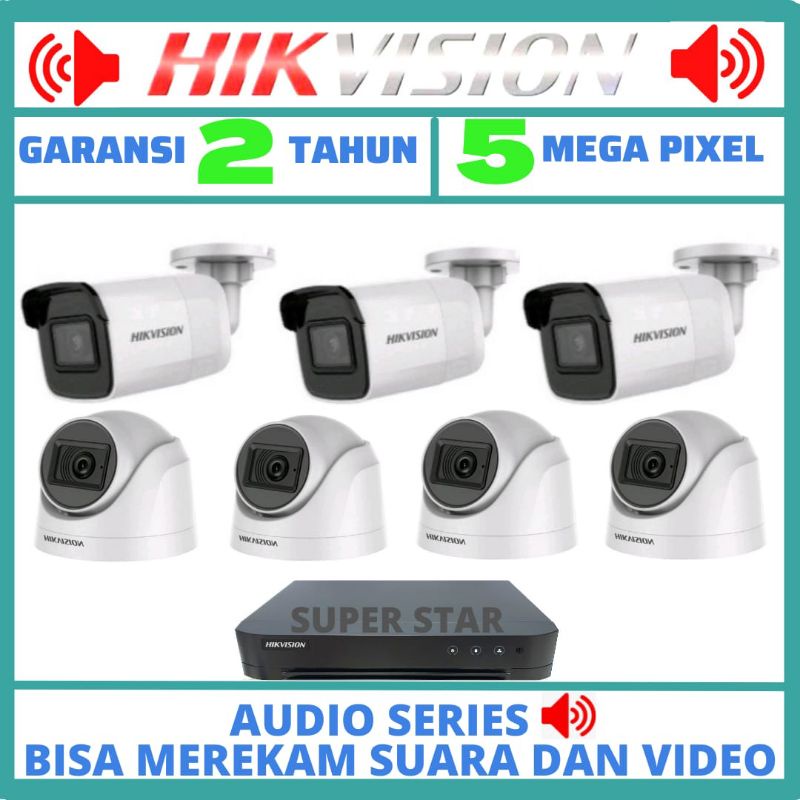 PAKET CCTV HIKVISION 5MP 8 CHANNEL 7 KAMERA AUDIO SERIES BISA MEREKAM SUARA DAN VIDEO