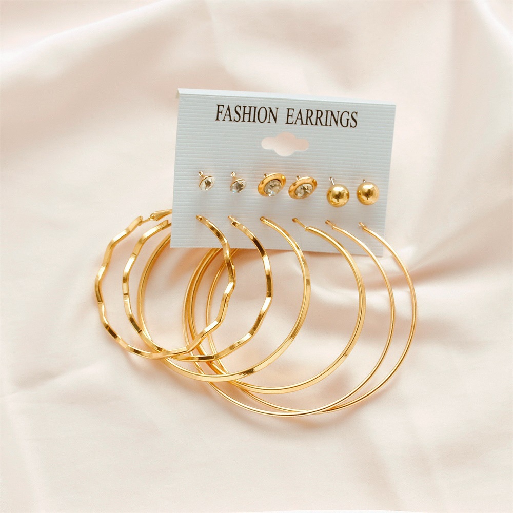 6 Pasang / set Anting Bulat Besar simple Kreatif Untuk Wanita