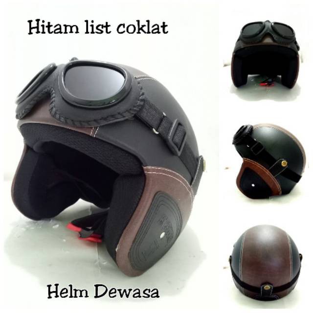HIJAU BIRU REPSOL ORANGE TERLARIS TERMURAH MARQUES Helm Bogo Retro Kulit Klasik SNI Hitam Coklat