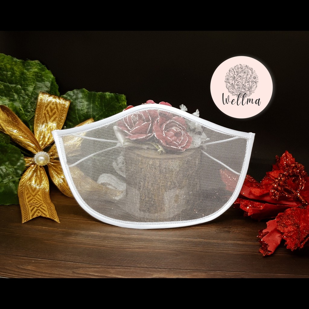 Masker Pria Polos Brukat Premium Cantik Pengantin Pesta Transparan Putih