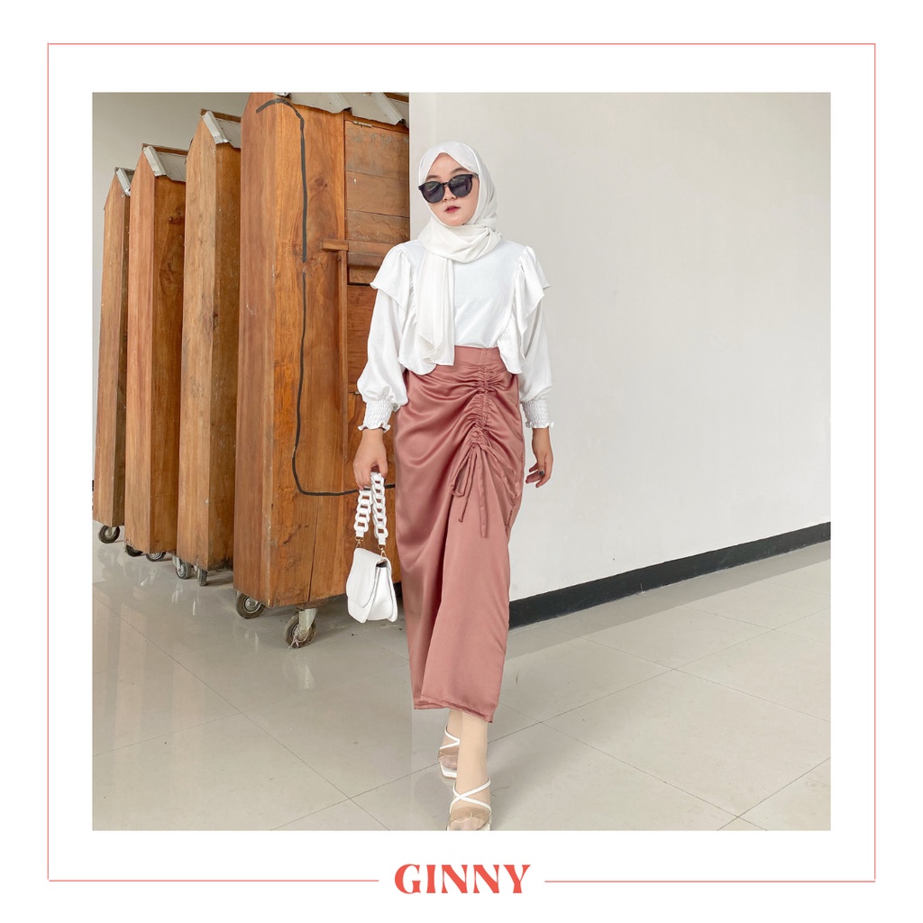 Sri Skirt | Women's Modern Plain Drawstring Kebaya Skirt | Bawahan Rok Kebaya Kain Satin Serut Polos Wanita | GINNY-8