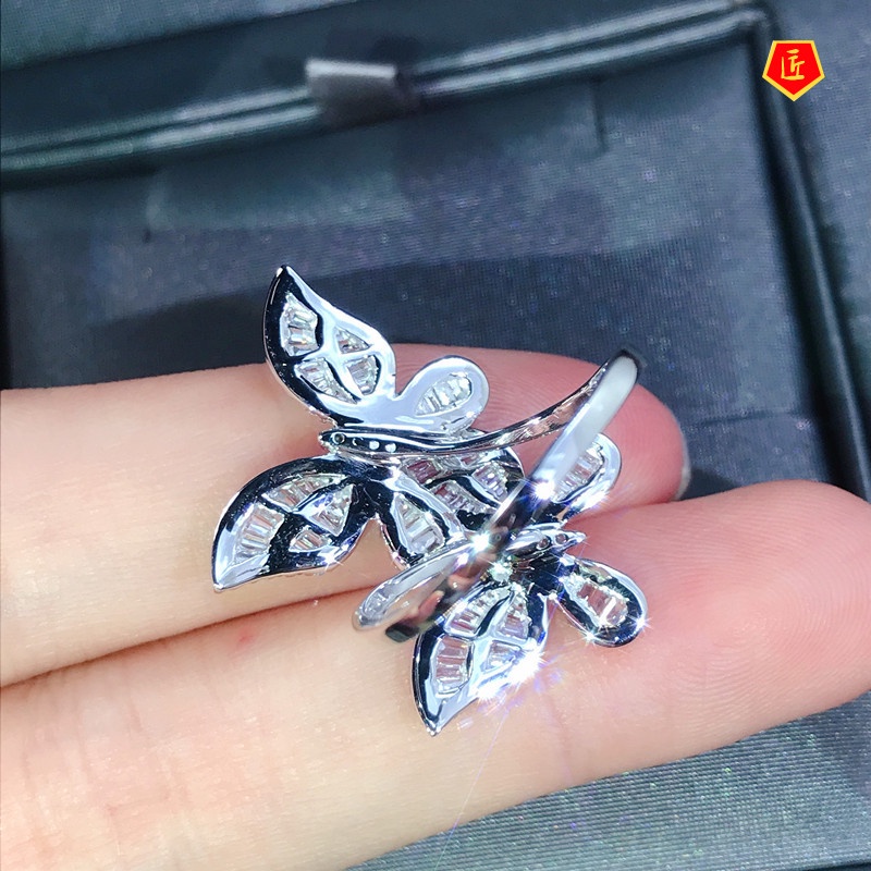 [Ready Stock]Two Butterfly Square Diamond Ring