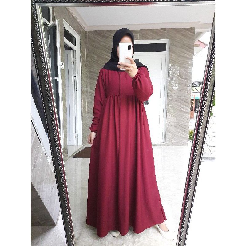 Gamis wollycrepe / ITY crepe / dress basic Polos SERI 1-Basic MAROON