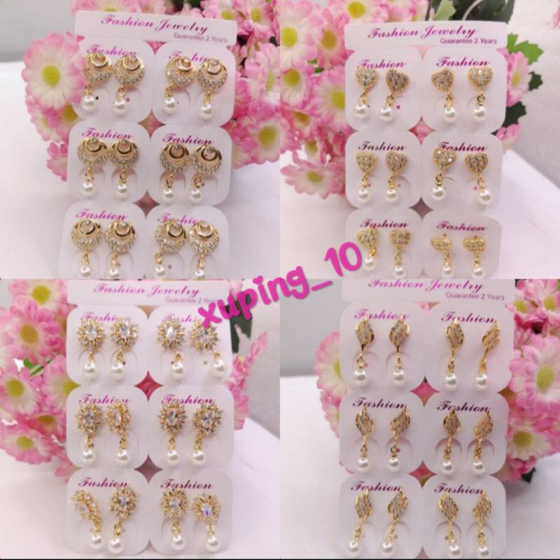 Grosir 1 Lusin anting jepit mutiara dewasa xp gold, model random. ATG01.