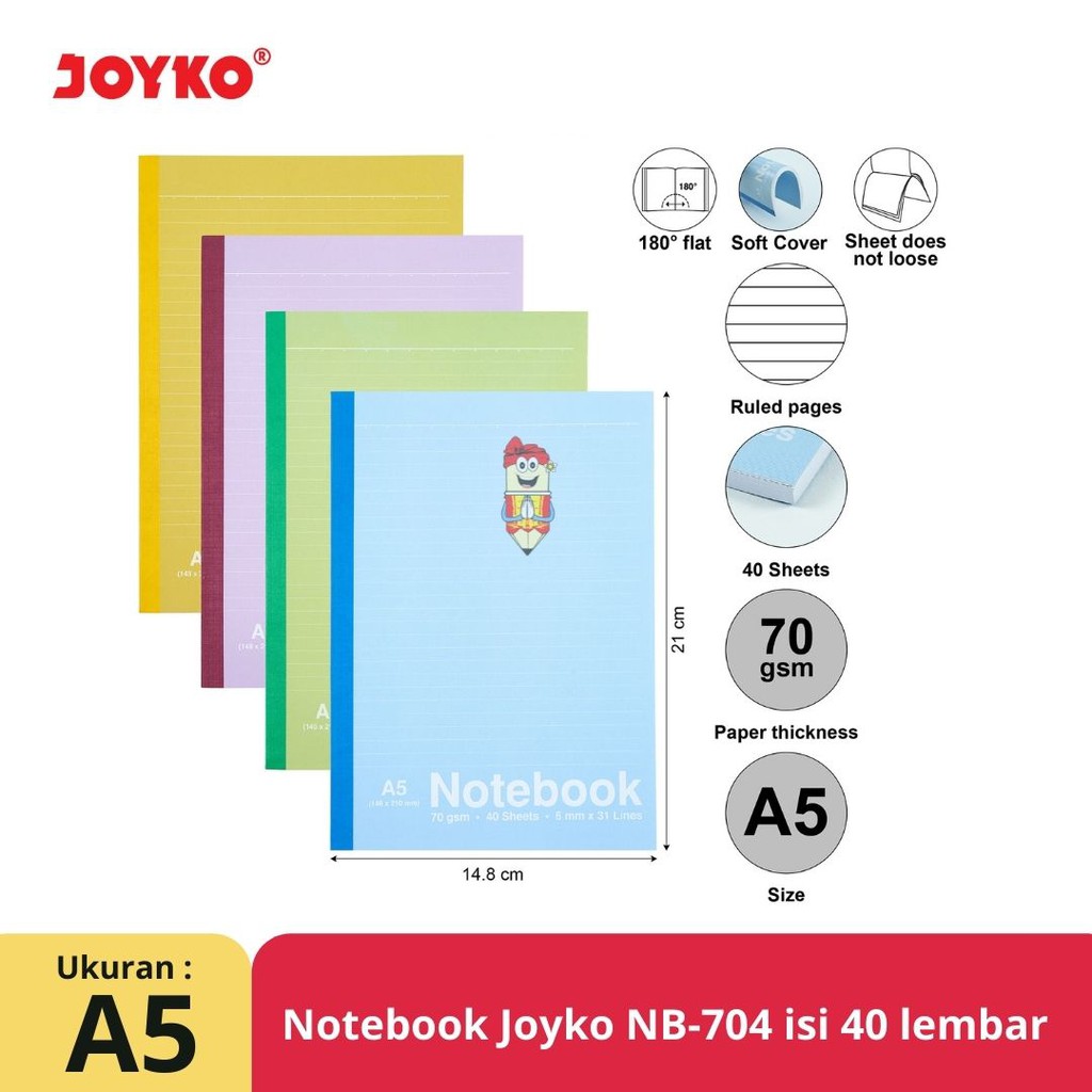 

Buku Tulis Catatan Bergaris Ruled Notebook Joyko NB-704 A5 40 Lembar