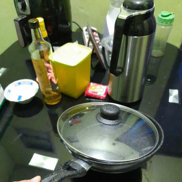 Marbel Frypan 24cm Soft-stone Coating Dgn Tutup Kaca Anti Lengket 2642