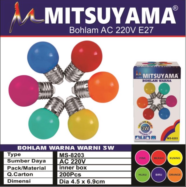 Bohlam Warna Warni 3 Watt MS-8203 Mitsuyama