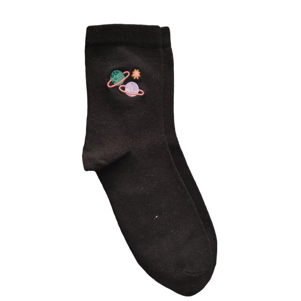 Kaos Kaki Motif Lucu-Lucu / Buah / Snack / Christmas / Snoopy / Leopard BEBAS PILIH (EXPT)-E11 Saturn Black