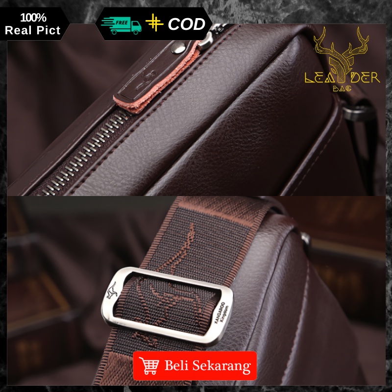 Kangaroo Kingdom Tas Selempang Pria Kulit Original Waterproof Terbaru Warna Coklat Dan Hitam Tas Kerja kulit Cowok Keren Ori Trendi Anti Air Berkualitas