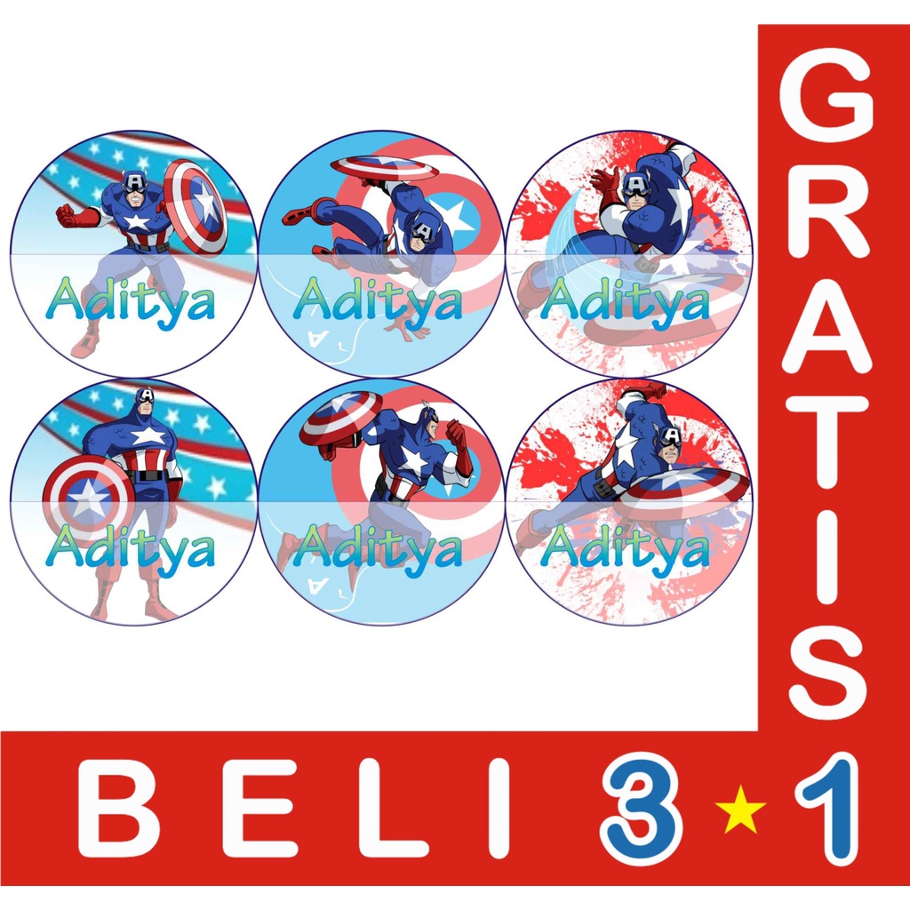 

STIKER LABEL NAMA WATERPROOF CIRCLE CAPTAIN AMERICA