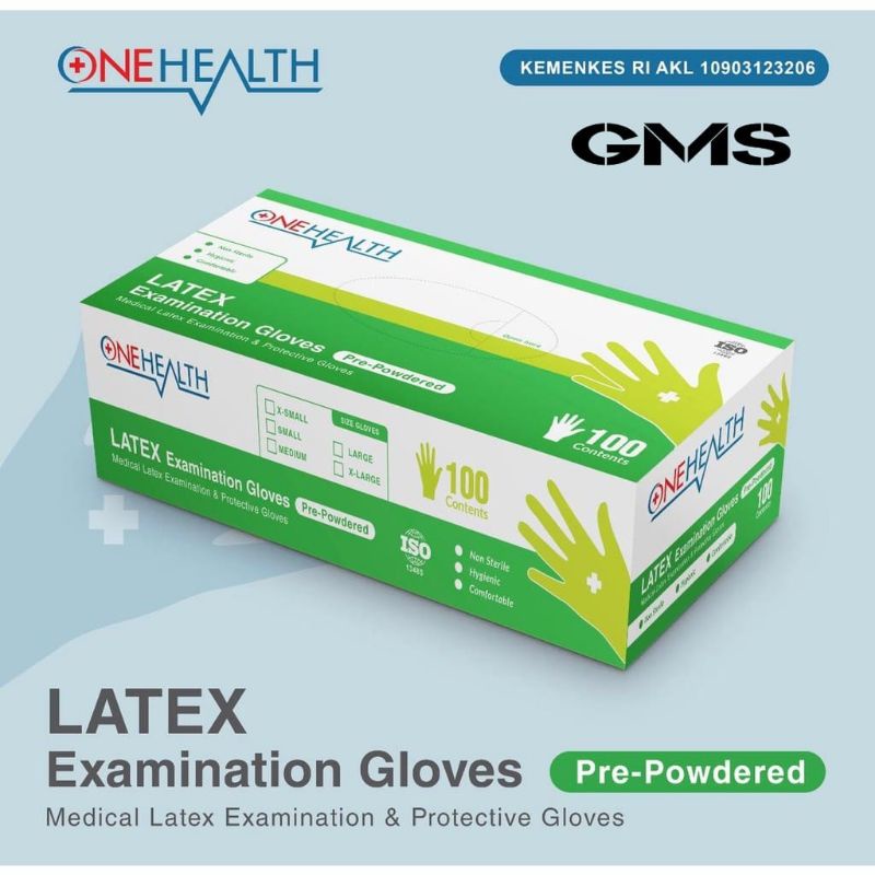 Sarung Tangan Latex Karet Onehealth Per Box isi 100 Pcs / Examination Gloves