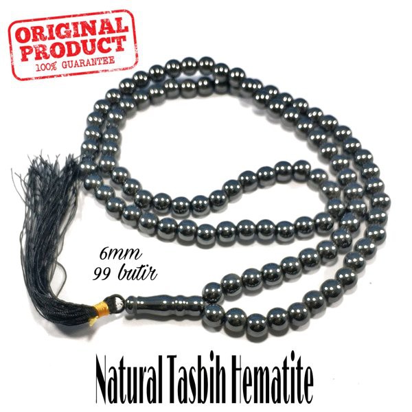 TASBIH NATURAL HEMATITE - BADAR BESI 6MM MODEL BULAT 99BUTIR DIJAMIN ASLI