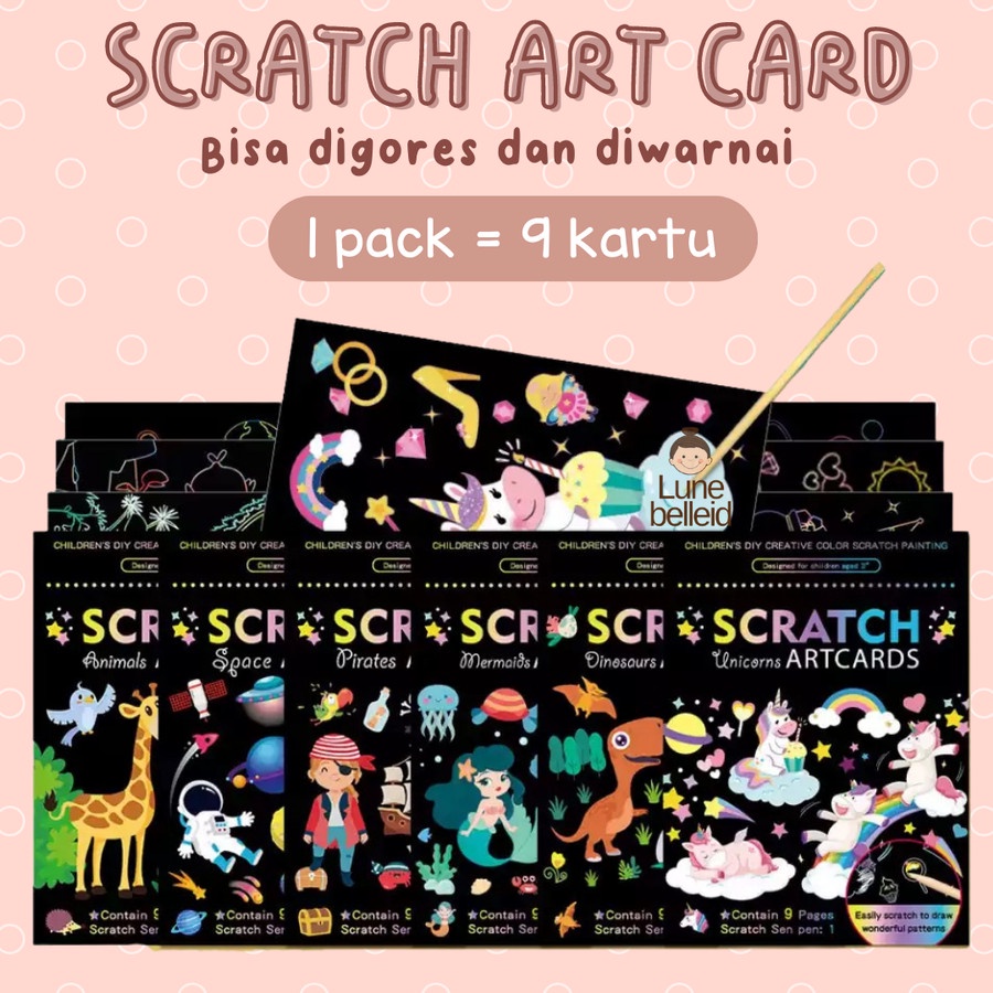 

Mainan Anak Scratch Art Card Paper 9 Pack / Gosok Kertas Warna Warni