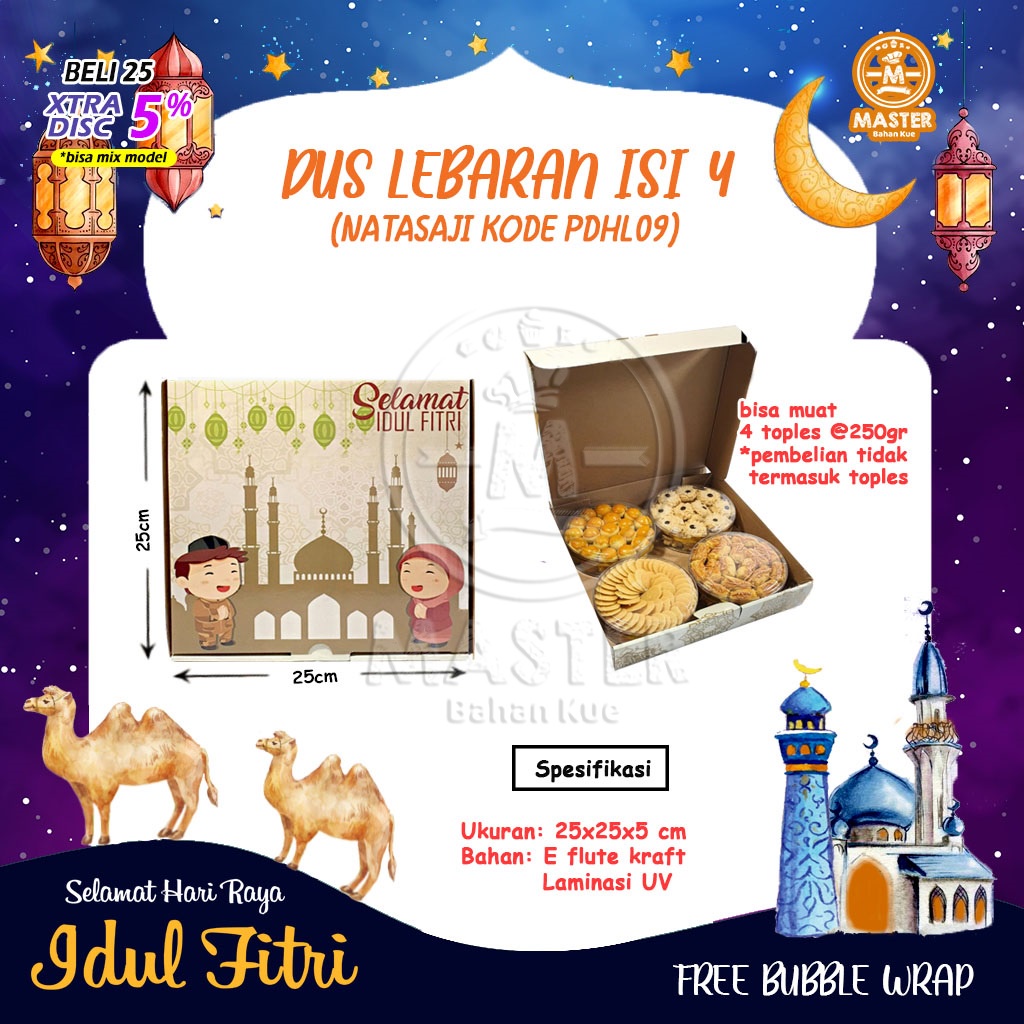 

Dus Lebaran isi 4 @250gr / Box Toples Idul Fitri Kode PDHL09 [1 lbr]