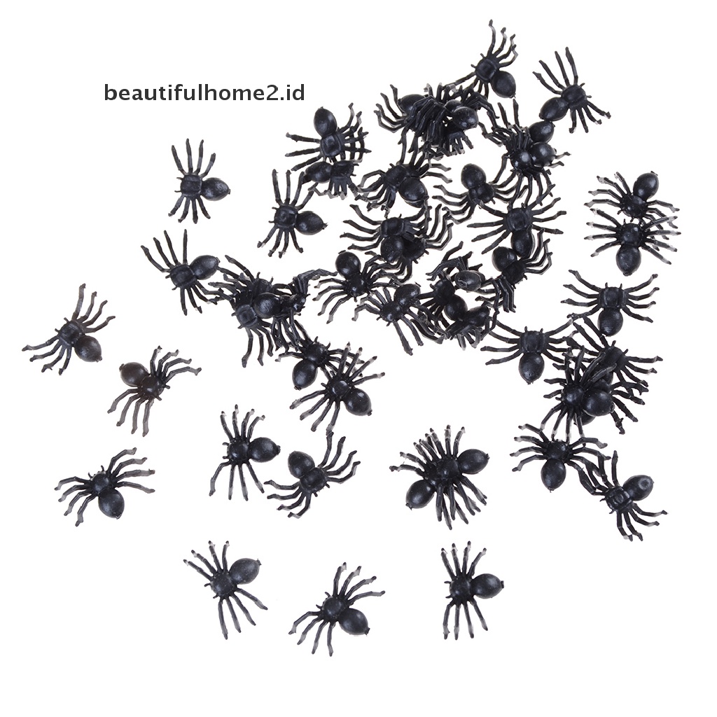 (Beautifulhome2.Id) 50 Pcs Mainan Laba-Laba Palsu Bahan Plastik Warna Hitam Untuk Lelucon / Halloween