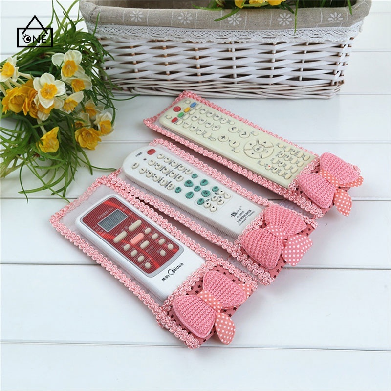 COD❤TV Air Conditioner Remote Control Set with Lace Bowknot Protective Cover Remote Control Bag A one