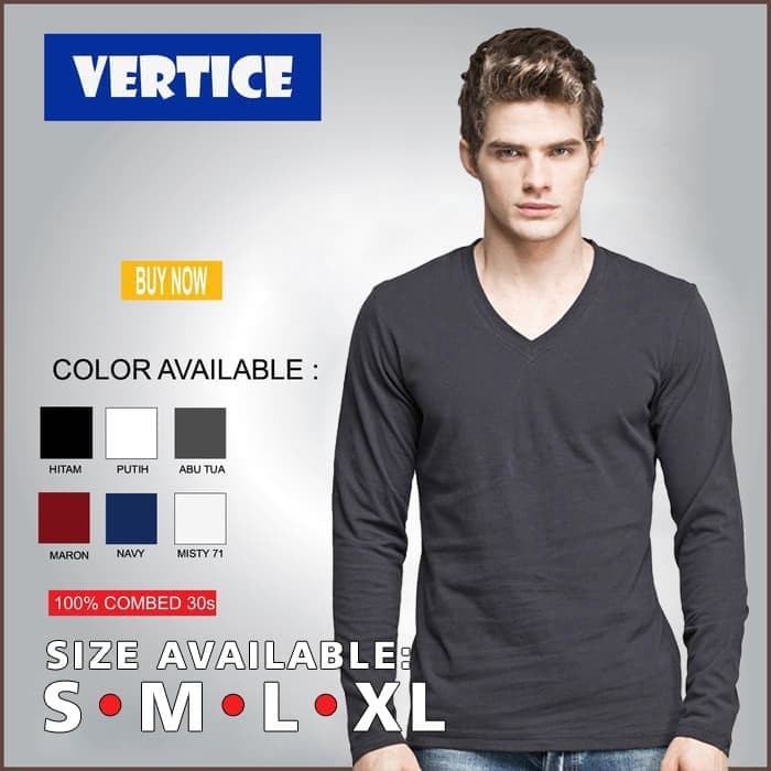 Kaos Polos Pria Lengan Panjang V-Neck Cotton Combed 30s - S
