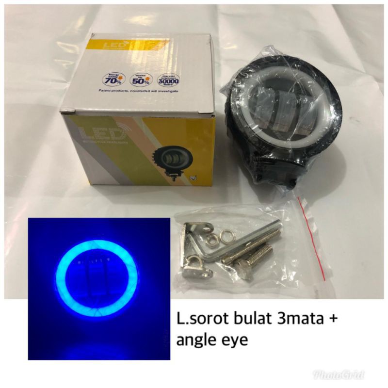 LAMPU TEMBAK LED BULAT 3 MATA + ANGEL EYE MOTOR / MOBIL / LAMPU SOROT LED BULAT 3 MATA MOTOR MOBIL