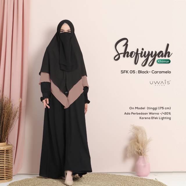 Promo Nuna Dress Black Size M set Khimar Shofiyyah Black-Caramello (non cadar) by Uwais Hijab