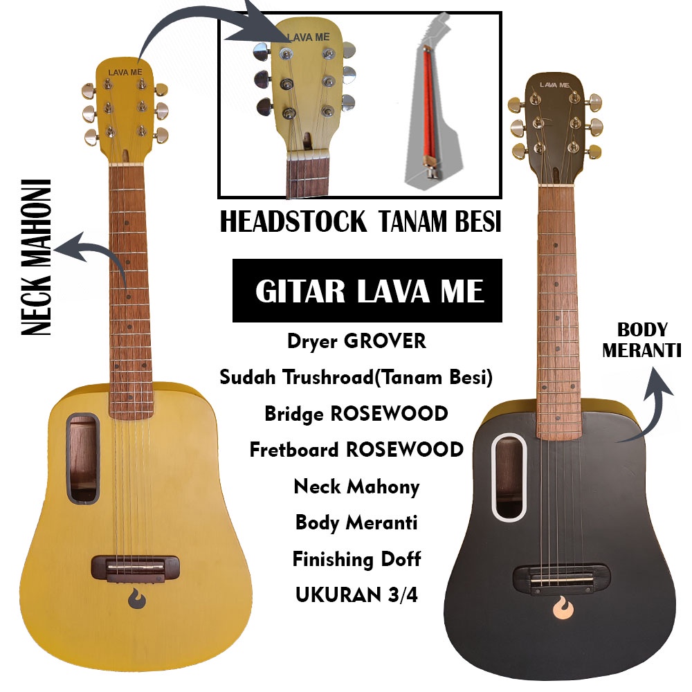 Gitar Akustik Lava Me Ukuran 3/4 Custom Free Packing Kayu dan Bergaransi