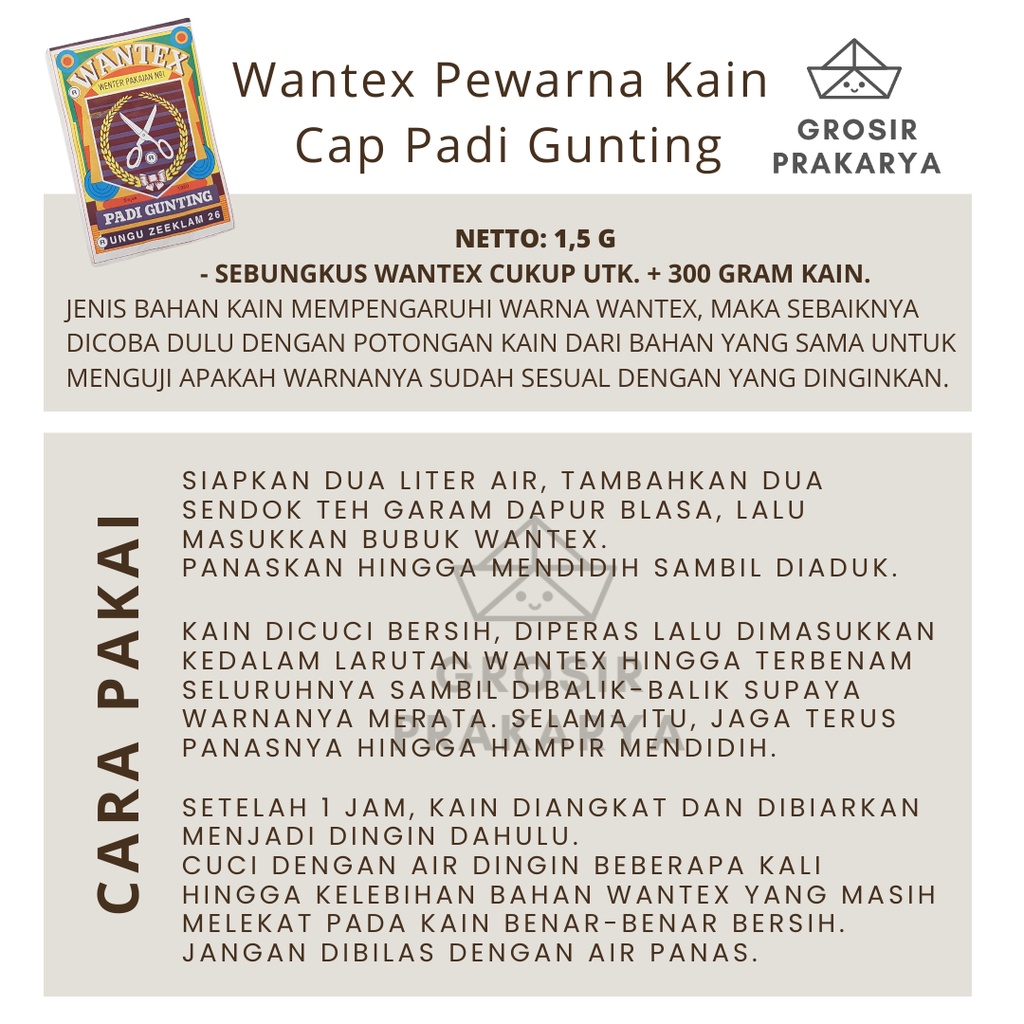 Wantex PEMUTIH Cap Padi Gunting Wenter peluntur white whitening warna Tie Dye Baju Sumbo Sumba Kain Cotton Eceran Jumputan Art Ikat Celup Wentek Serbuk Coloring Color Jumput Pewarna Jeans Sepatu Jaket Luntur Batik Naptol Wanter Tie Dye Katun