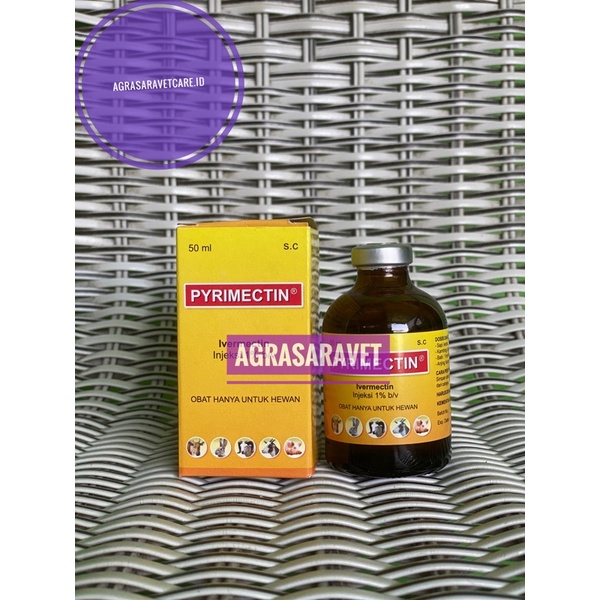 PYRIMECTIN INJEKSI 50 ml - obat cacing gudig scabies gurem hewan mirip kepromec ivervet intermectin