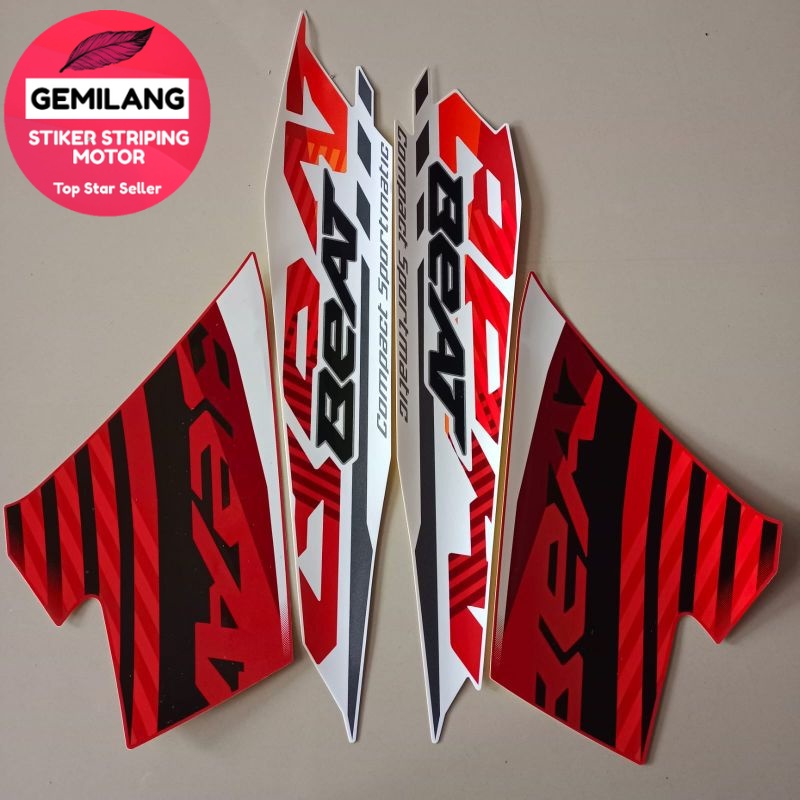 Striping Decal Polet Sticker honda beat fi sporty 2021 merah putih stiker list motor standar kualita